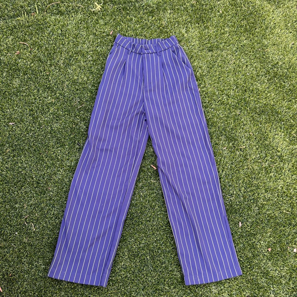 Divided By H&M Womens Blue Striped Pleated Front Wide Leg Dress Pants Size 2